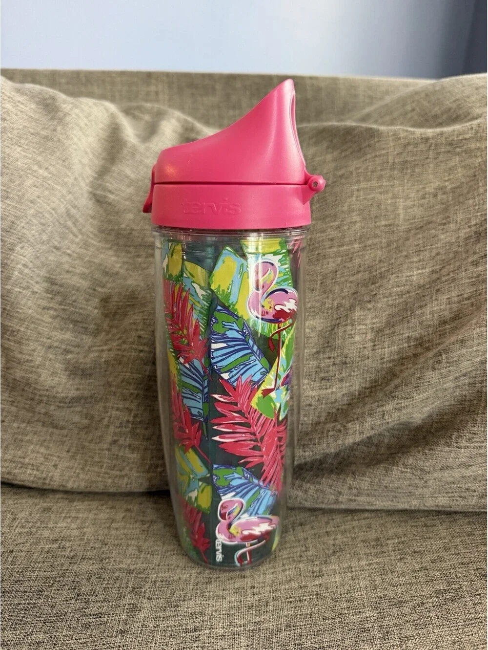 Tervis Flower Power Flamingo Water Bottle 24oz Tropical Pink Lid Loop
